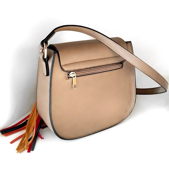 MELLOW WORLD Taupe/ Beige Multicolor Fringe Tassel Bag Small - Picture 6 of 8